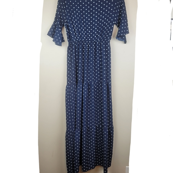 Orange Creek Blue with White Polka Dots Maternity Maxi Dress size M - Picture 7 of 7